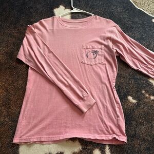 Casual Pink Long Sleeve Tee with Pocket